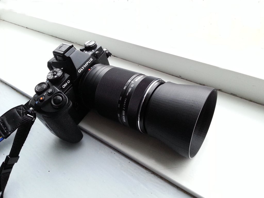 Parametrierbare Kamerahaube mit Verriegelungsfunktion für Olympus 75-300mm Zoomobjektiv