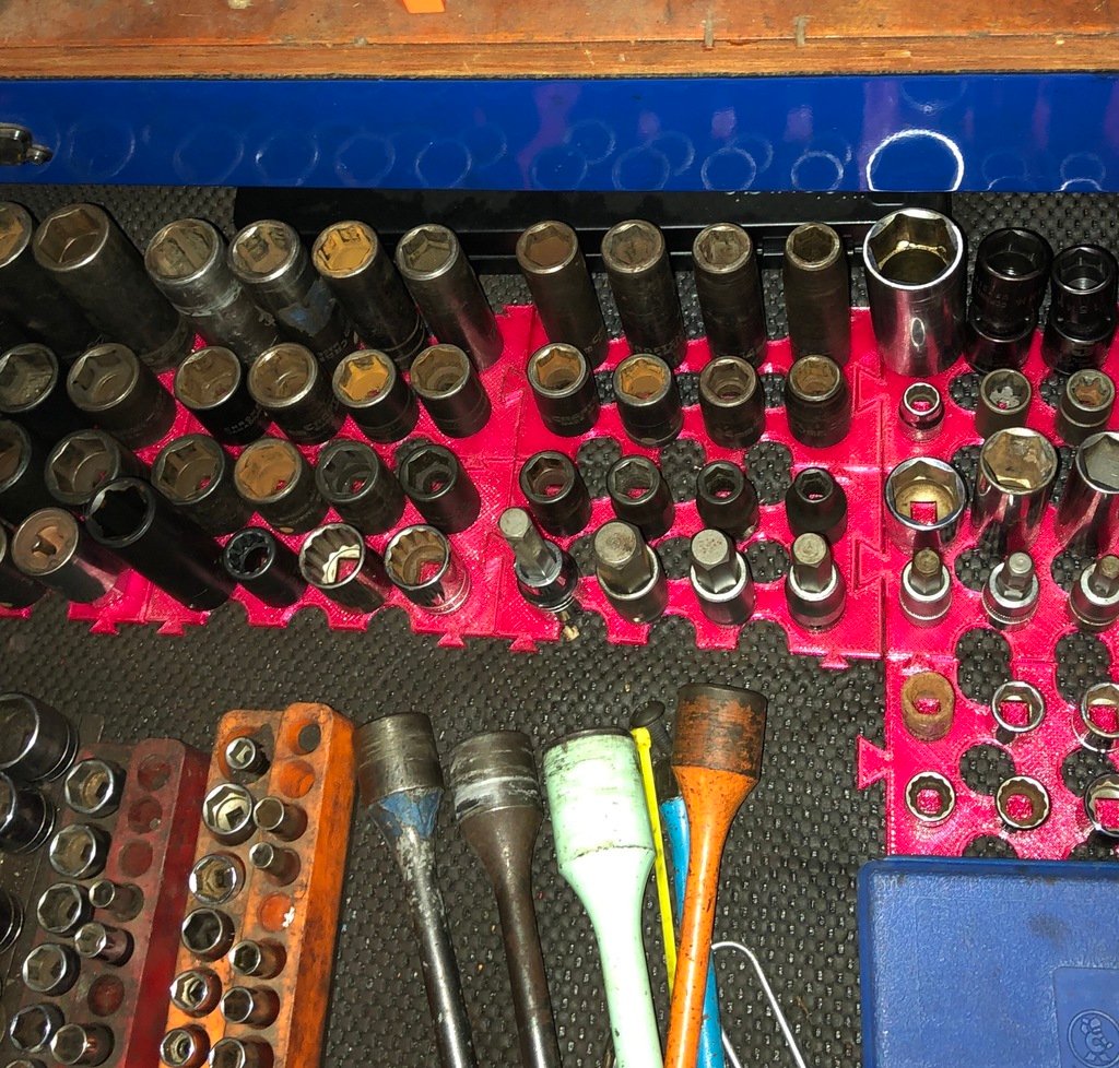 Ineinandergreifender Steckschlüssel-Organizer für Standard- und metrische Werkzeuge