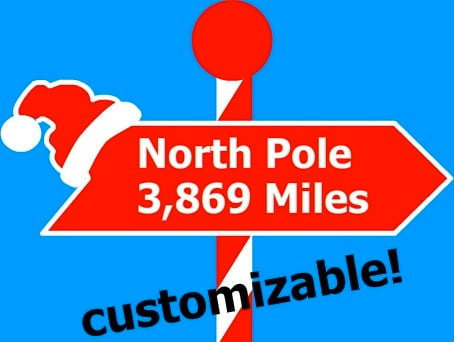 Individuelles Schild mit Entfernung zum Nordpol