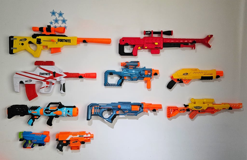 Set mit 3 Wandhalterungen für Nerf-Waffen mit 4,5-mm-Löchern